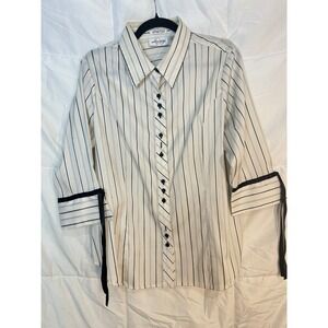 Caren Sport Women's Striped Stretch Button Down Shirt 1X